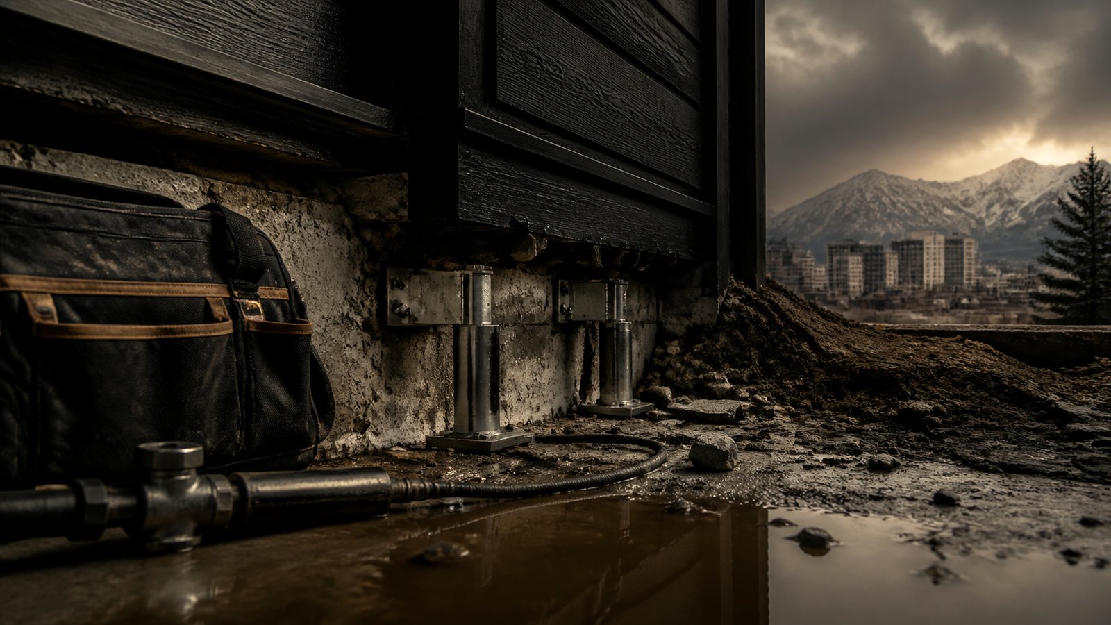 Dark architectural service system representing booked-job demand for Salt Lake City Foundation Repair Google Ads: Qualify Before the Inspection
