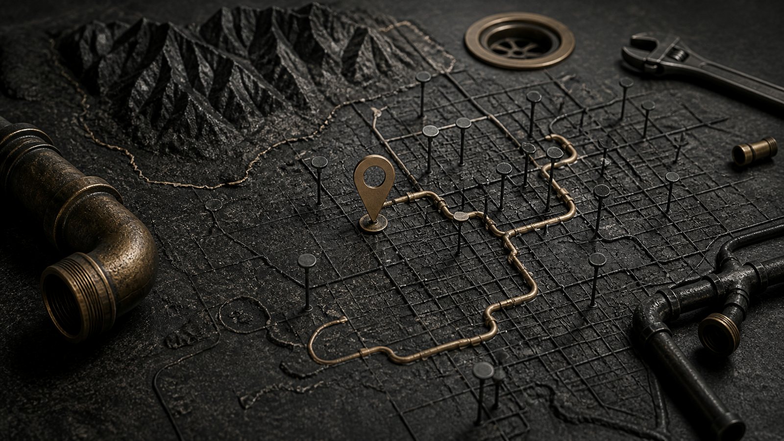 Dark architectural service system representing booked-job demand for Salt Lake City Plumbing Google Ads: Emergency Calls and Job Value