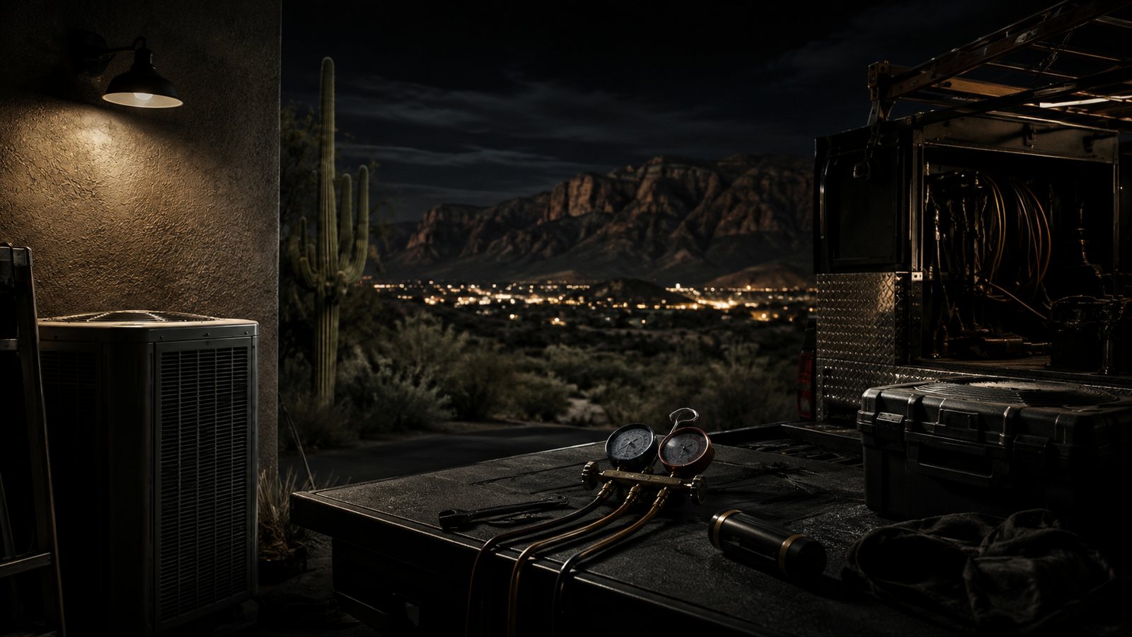 Dark architectural service system representing booked-job demand for St. George AC Repair Google Ads: Build for Desert Urgency
