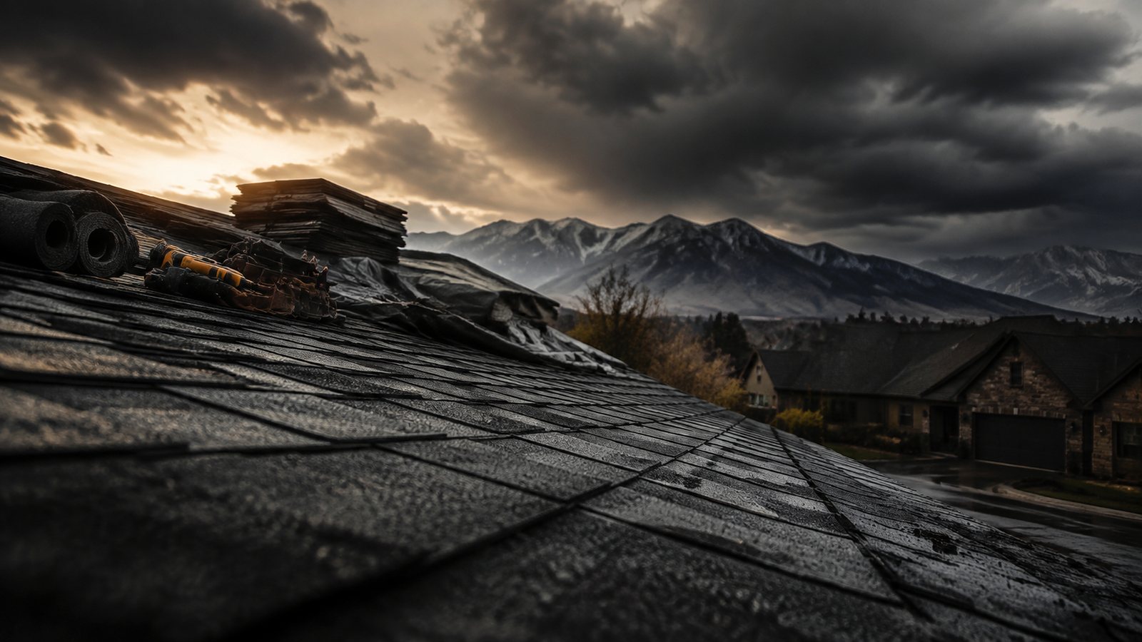 Dark architectural service system representing booked-job demand for Utah Roofing Lead Generation: Repairs, Replacements, and Storm Demand